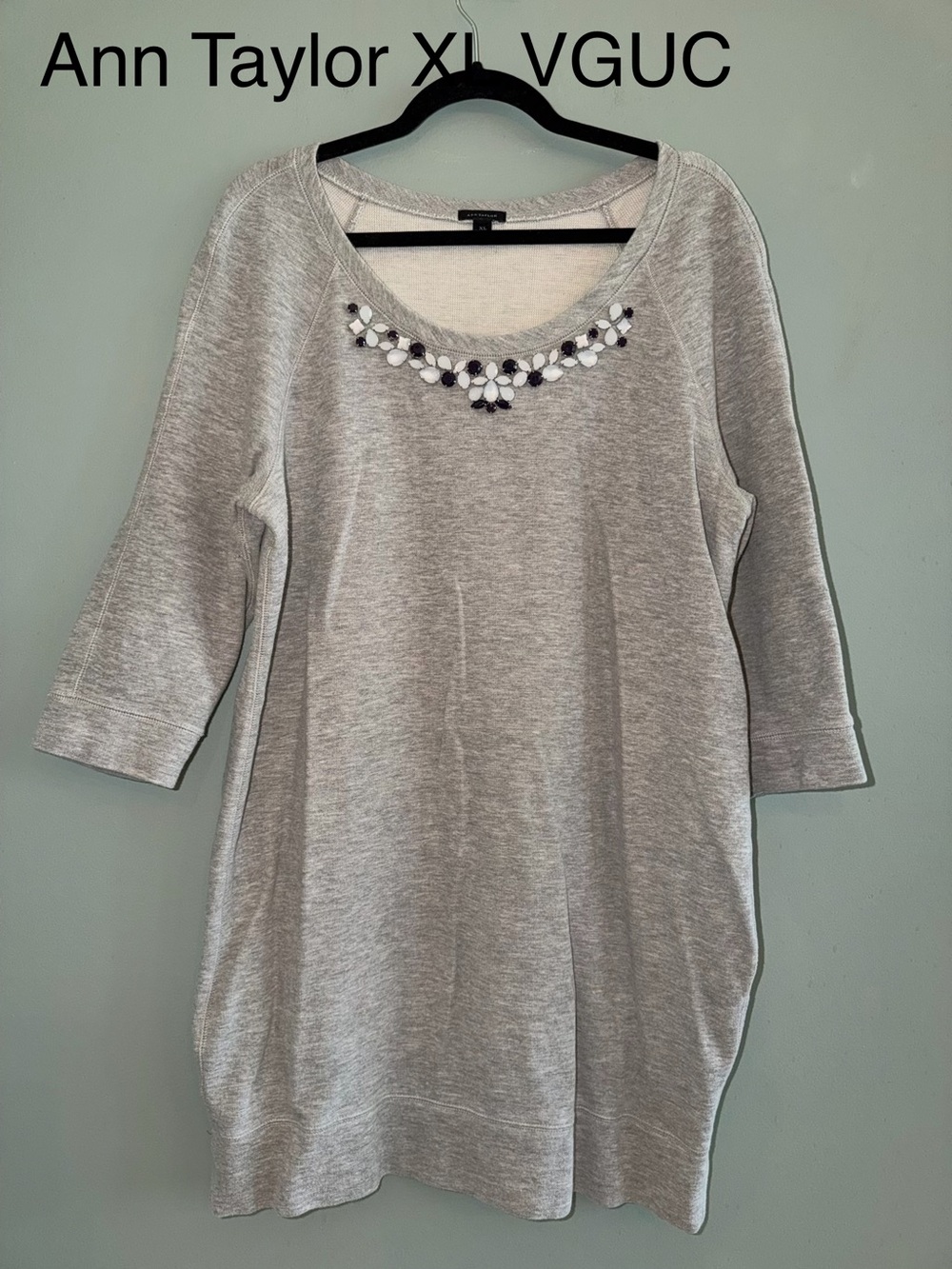 Ann Taylor Gray Embellished Scoop Neck Women's Dress